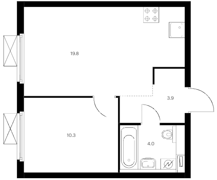 1-комнатная квартира 38 м², 13/13 эт., ЖК «Витебский парк»